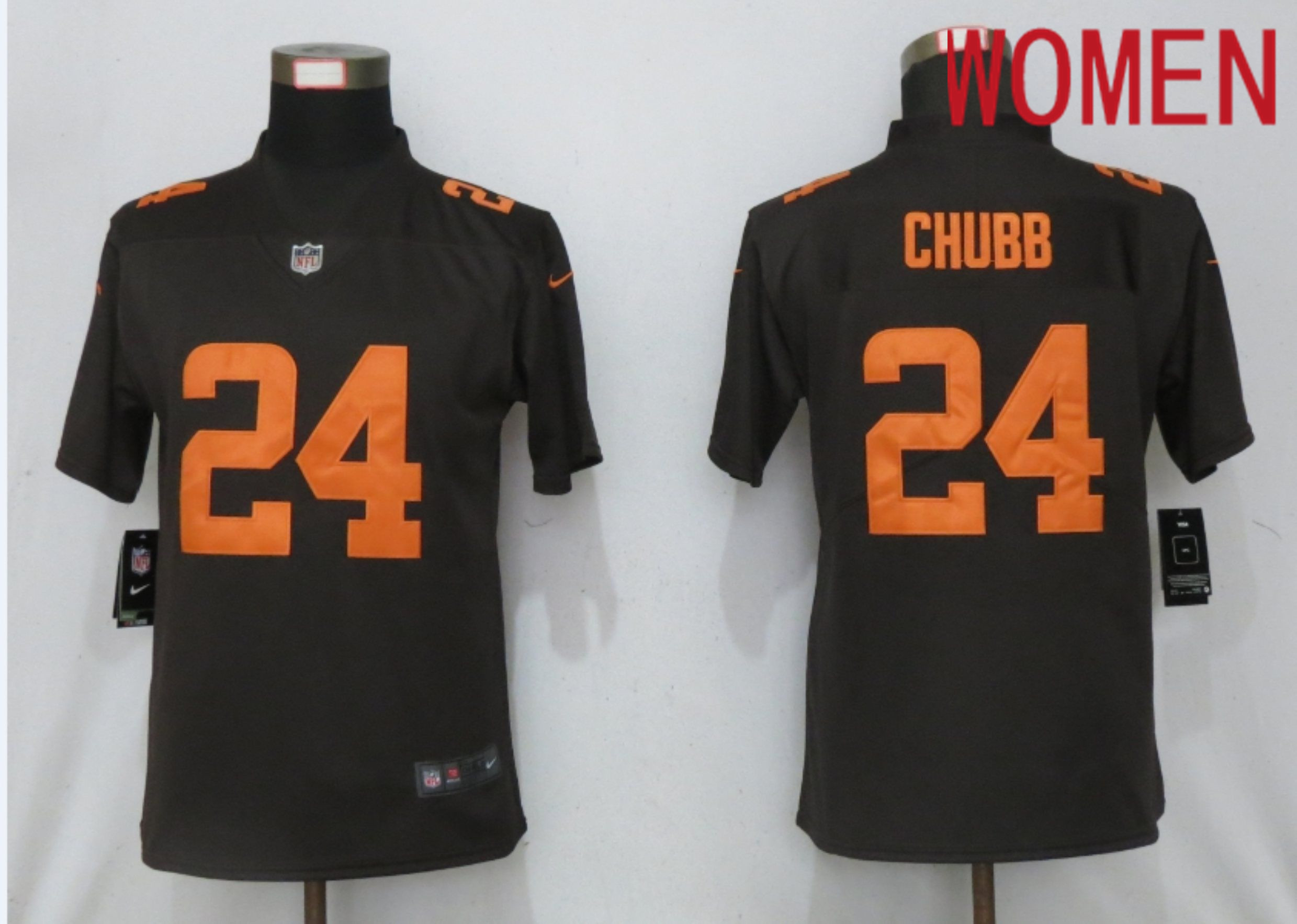 Women Cleveland Browns #24 Chubb Brown lternate Vapor Elite Playe Nike NFL Jersey->women nfl jersey->Women Jersey